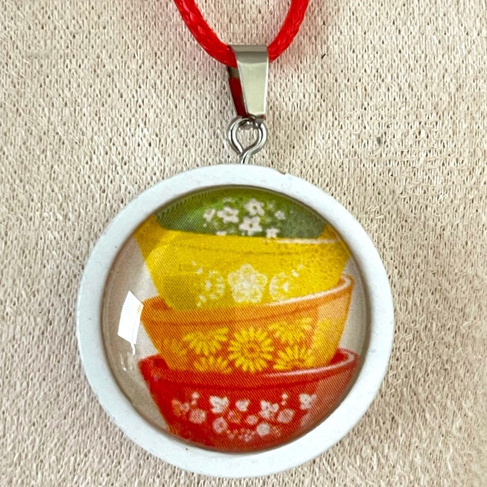 Vintage Pyrex Colorful Stacked Bowls Pendant Necklace